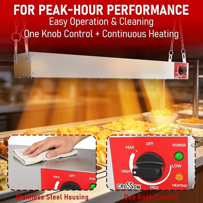 Electric Food Warmer with German EGO Thermostat - 36 Inch Large Heating Area, Dual Installation Options, 850W Energy-Saving, Easy Operation for Buffets & Parties