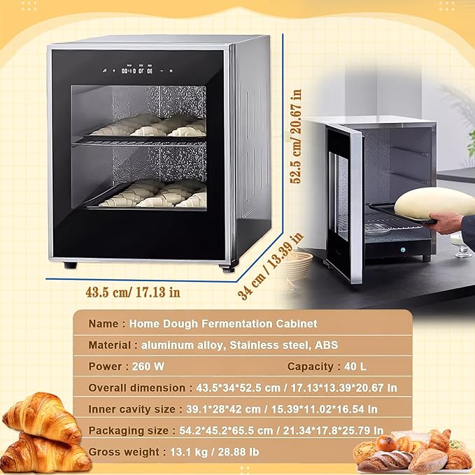 40L Electric Dough Proofer and Fermentation Cabinet - Stainless Steel Proofing Box with Digital Thermostat & Humidity Control for Artisan Bread, Pizza Dough, Pastry Making