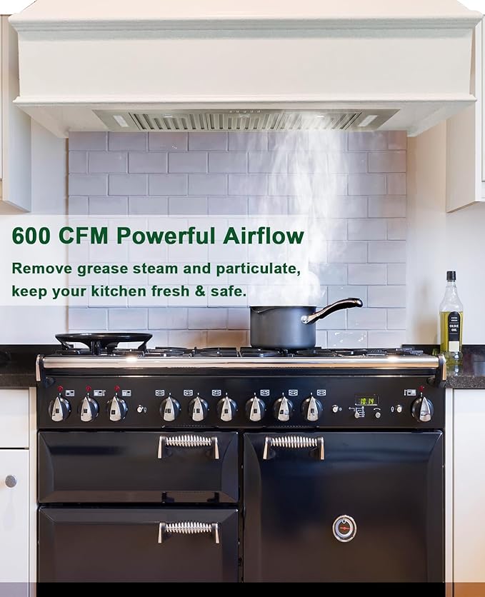 Akicon 36 Inch Range Hood Insert, Ultra Quiet Stainless Steel Ducted Insert/Built-in Kitchen Vent Hood with Powerful Suction, LED Lights and Dishwasher Safe Filters, 3-Speeds 600 CFM