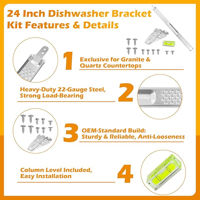 W10426979 24" Dishwasher Undermount Bracket Kit Fits Whirlpool/KitchenAid/Maytag 24 Inch Standard Replaces AH3632890/EA3632890/PS3632890/2311792 for Granite & Quartz Countertops (w/ Column Level)