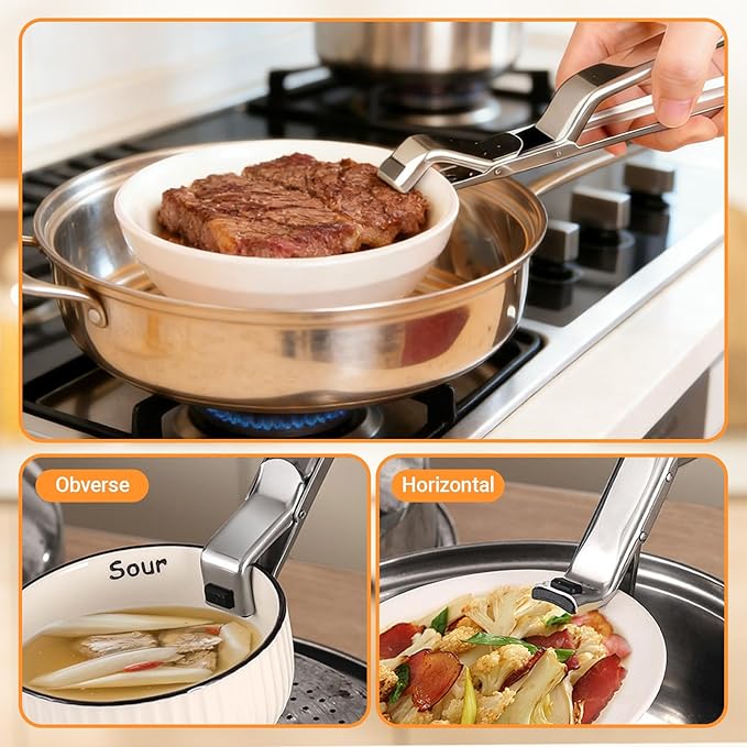 2 Pcs Stainless Steel Hot Plate Grippers, 2026 Upgraded Multi Purpose Hot Plate Gripper, Anti-Scald Bowl Clip Silicone Non-Slip Hot Dish Plate Holder Tongs Kitchen Utensil for Bowls, Pans