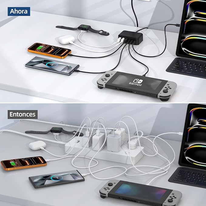 USB C Charger Block, 100W GaN 6 Port PD USB C QC USB A Wall Charger Adapter Plug Cube, Super Fast Type C Charging Station Hub for iPhone 17 16 15 14 Pro Max iPad Samsung Pixel