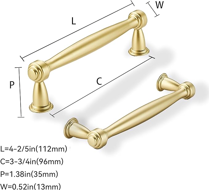 khtumeware 10 Pack 3-3/4 Inch(96mm) Brushed Gold Cabinet Pulls Matte Gold Kitchen Cabinet Handles Kitchen Cabinet Hardware for Cupboard Drawer Handles Dresser Pulls