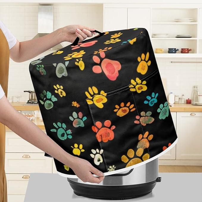 Dog Paw Prints Pressure Cooker Cover for Women - Dust Protection Insulated Rice Cooker Water Resistant Cover With Pockets for Instant Pot 6 Quart - Vintage Appliance for Kitchen