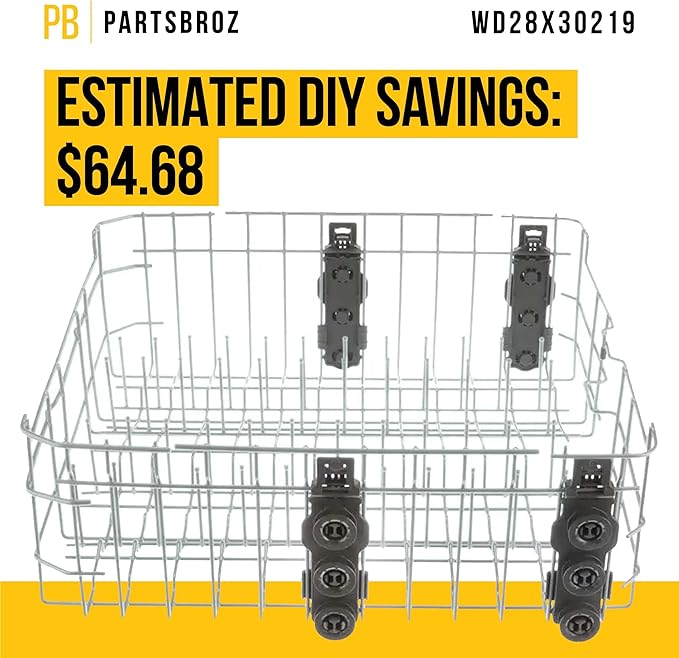 PartsBroz WD28X35779 WD28X30219 Dishwasher Upper Rack Assembly - Compatible With General Electric Hotpoint Haier - Replaces AP7034202 PS16618975 WD28X25018 WD28X26098 WD28X10347 WD28X10348 WD28X22676