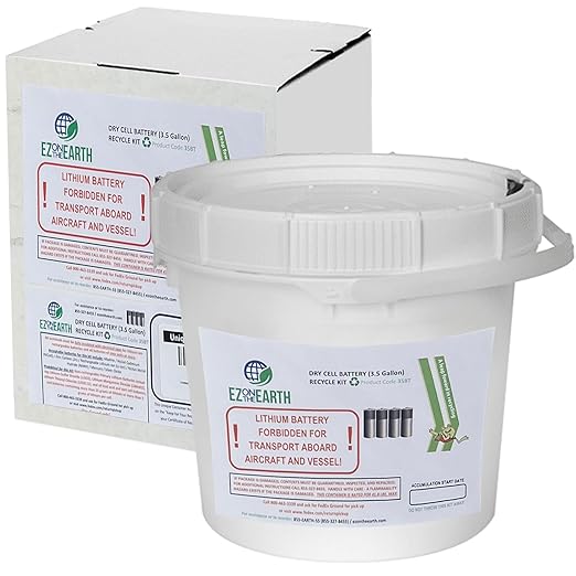 Dry Cell Battery Recycling Container – 3.5 Gallon, Battery Disposal Bin with Lid That Holds up to 41.8 lbs Batteries - Recycling Pail with Cardboard Box