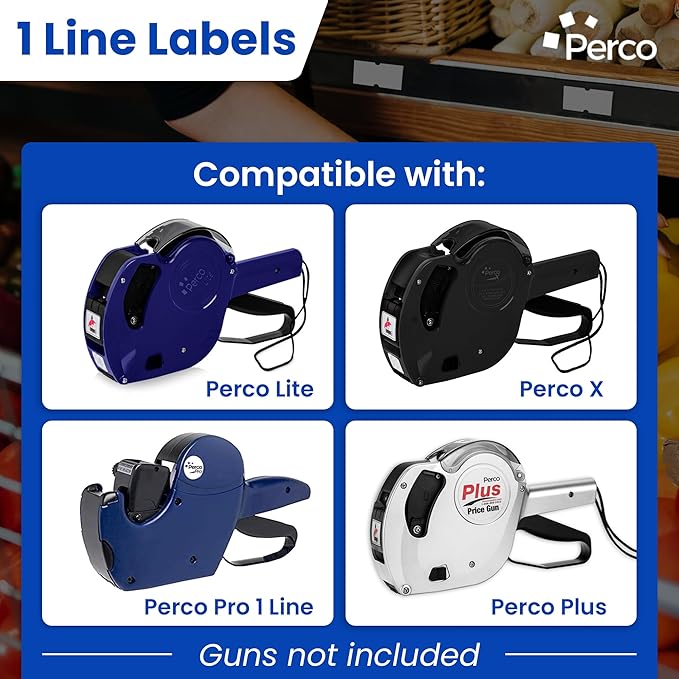 Custom Price and Date Labels for Perco Lite, X, Plus and Perco Pro 1 Line Guns - Choose Color, Font and Imprint - Case of 30 Sleeves