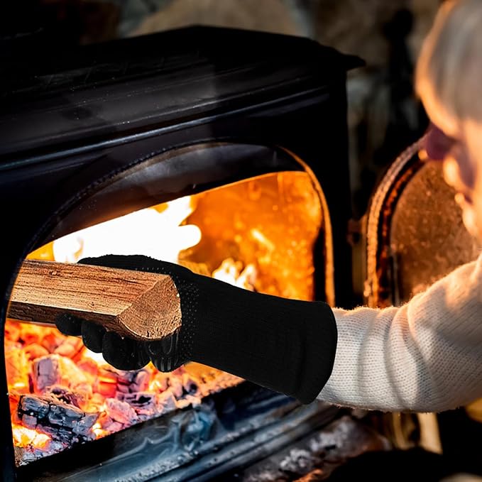 UBeesize Lengthen BBQ Gloves, 1472°F Heat Resistant Grill Glove, Fireproof Oven Gloves for Cooking, Non-Slip Fire Glove for Grilling, Barbecue, Smoker, Baking, Frying