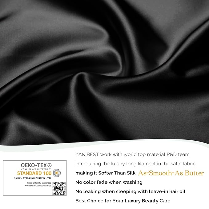 YANIBEST Long Bonnet Satin Bonnet for Sleeping Braid Bonnet with Tie Band Silk Sleep Bonnet for Women Locs Black