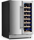 Wine and Beverage Refrigerator, 24’’ Daul Zone Wine Fridge, Freestanding Under Counter Refrigerator, Stainless Steel Beverage Cooler with Adjustable Shelves, Holds 21 Bottles and 88 Cans
