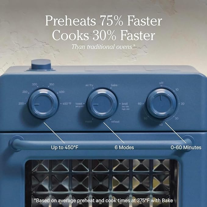 Our Place Wonder Oven | 6-in-1 Stainless Steel Air Fryer Toaster Oven Combo with Basket, Rack, Pan & Tray | Compact 13 QT Countertop Capacity - Toast, Roast, Bake, Reheat, Broil & Steam | Blue Salt