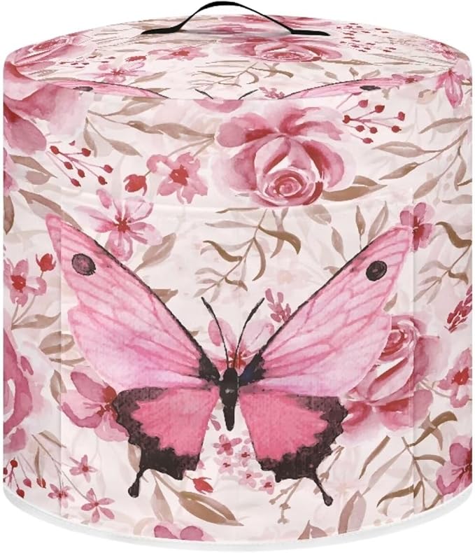 Flashideas Pink Butterfly Dust Cover with Pocket for Instant Pot, Rice Cooker and Air Fryer, Round Pressure Cover Dust-Proof Stain Resistant Electric Appliance Cover Easy to Clean