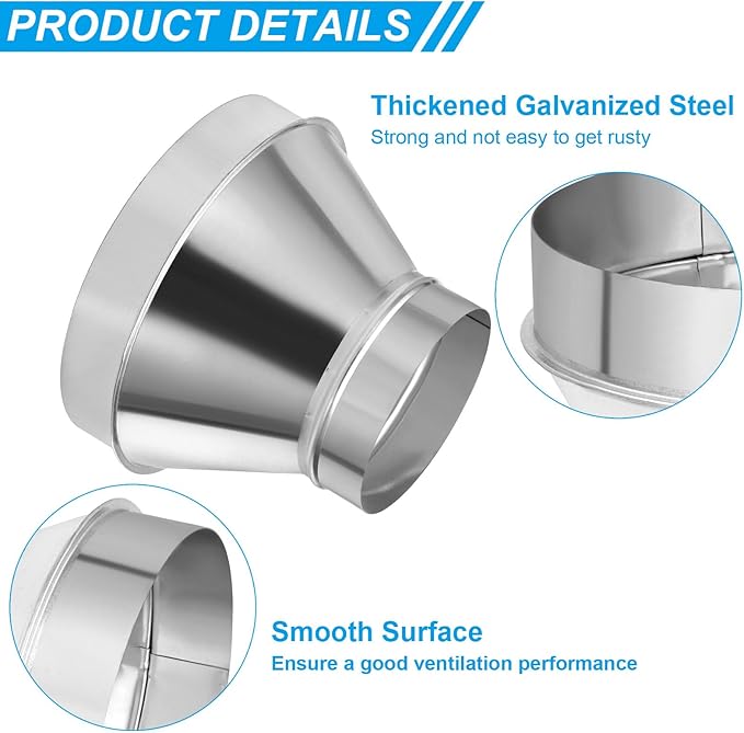 PATIKIL 12 Inch to 8 Inch Round Duct Reducer Increaser Connector, Galvanized Steel Air Duct Adapter Pipe Fitting for Bathroom Kitchen Inline Ventilation Systems, Silver Tone