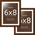 Homeforia 6x8 Picture Frame Brown Wood, High End Dark Oak 6x8 Walnut Wooden Frames with Mat 5x7 Photo, 6 x 8 Frame Matted to 5 x 7 Print, 8x6 Wall or Tabletop Frame, Tempered Glass, Wall Kit, Set of 2