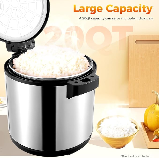 Commercial Rice Warmer, 110W Large Capacity Stainless Steel Rice Cooker Warmer with Non-Stick Pot, 19L/20QT Adjustable Temperature Soup Warmers for Parties, Festival Banquets, Catering
