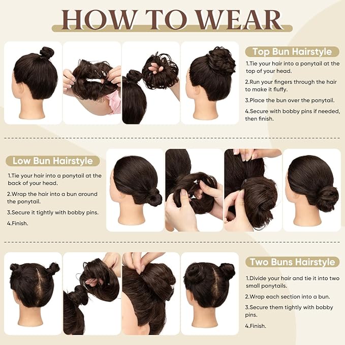 CJL HAIR 2PCs Small Cute Messy Bun Hair Piece for Thin Hair Women Mini Synthetic Curly Bun Scrunchies Updo Hairpieces Ash Grey
