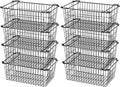 SANNO Freezer Basket Stackable Wire Baskets For Pantry Storage and Organization Pantry Storage Bins With Handles Sturdy Metal Food Baskets Pantry Organized,set of 8,Black