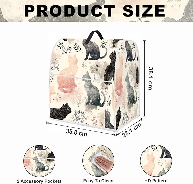 Stand mixer cover with handle and storage bag, reusable and washable, stylish retro floral design, keeps kitchen countertops clean and tidy (fits 6-8 quart mixers).