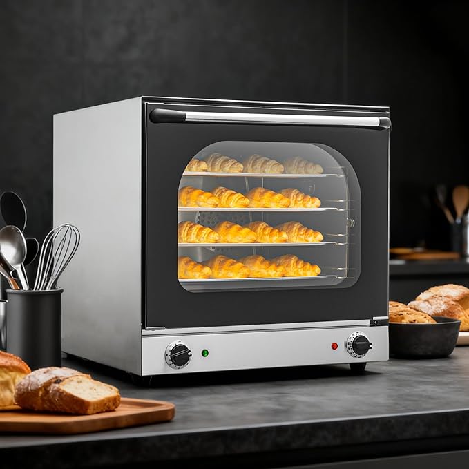 Commercial Covection Oven, 66Qt/62L, Half-Size Electric Convection Oven Contertop, 1750W, Enameled, Stainless Steel Chamber, 4-tier Toaster, for Catering, Bakeries, Hotel, CSA Certification
