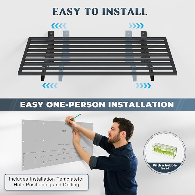 2-Pack 2x3ft Garage Shelving Wall Mounted, 2' x 3' Heavy Duty Garage Storage Shelves with Hooks, 500LB Capacity