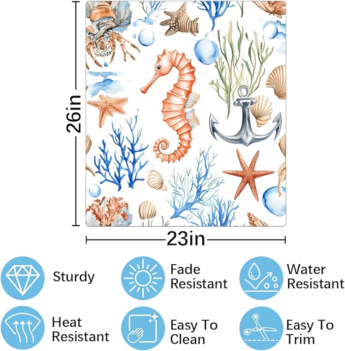 Dishwasher Magnet Cover Sea Ocean Anchor Seahorse Coral Reusable Dishwasher Magnetic Cover Sticker Decorative Dish Washer Door Cover Panel for Home Kitcen Appliance