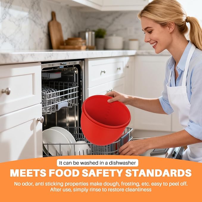 5 Qt Tilt-Head Stand Mixer Silicone Liner - Reusable Easy-Release Bowl Insert, Flexible Baking Tool for Home Bakers (Red)