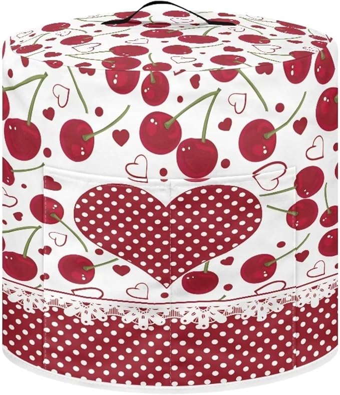 TODIYADDU Red Love Heart Air Fryer Cover for 3 Quart Instant Pot Cherry Fruit Print Kitchen Appliance Dust Cover with Pocket Lightweight Round Protective Cover for Rice Cooker Coffee Maker