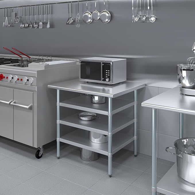 30 in. x 36 in. Stainless Steel Work Table with Three Bottom Shelves | NSF Kitchen Prep Table | Utitly Metal Table