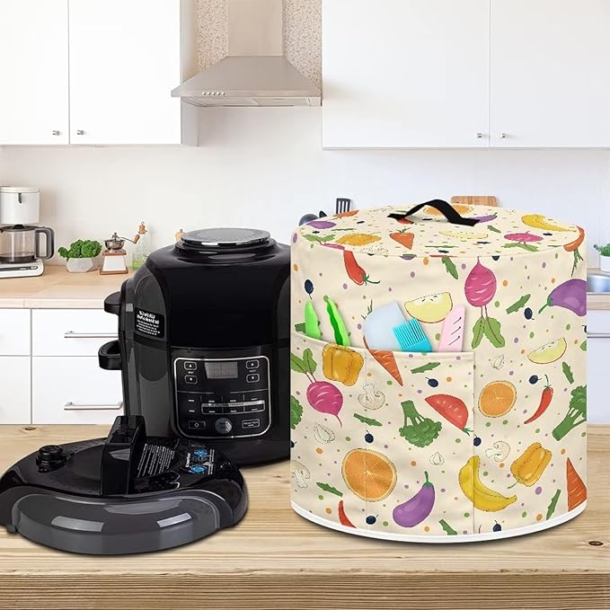 Fruits and Vegetables Print Kitchen Appliance Cover Pressure Cooker Cover 3 qt,Dust Cover with Pockets for Electric Pressure Cooker Air Fryer Rice Cooker Steamer Toaster Oven