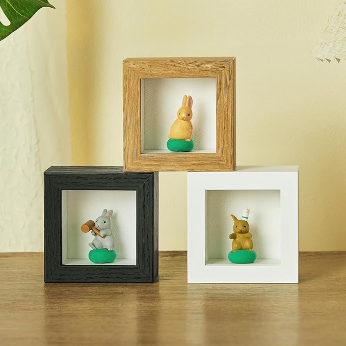 3x3 Mini Shadow Box Display Case Picture Frame with Soft Linen Back,Small Wood Color Shadow Box 3x3 for Flowers Medal Display Case Jersey pet Graduation Memorabilia Baby Ltems Crafts Photos