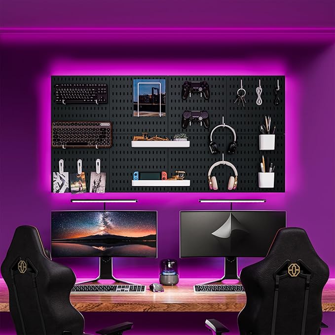 Wall-Mounted Pegboard Kit, 50.4" x 25.2" Organizer Panel – Large, Cost-Effective & Nail-Free Installation Black