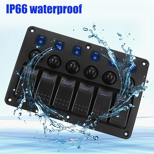 6 Gang Boat Rocker Switch Panel Marine Switch Panel Waterproof Marine Toggle Switches ON/Off with Circuit Breaker for Car RV Truck Automotive 12V-24V