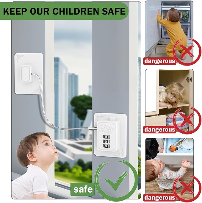 2 Pack Refrigerator Locks with 3 Digit Code, Easy Install Fridge Lock Combination, Premium Freezer Lock, Child Proof Cabinet Locks for Refrigerators, Drawers, Closets, Windows (White)