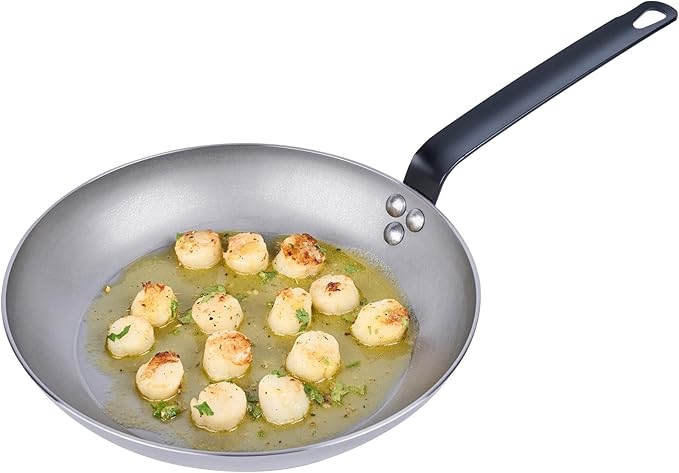 Restaurantware Fry Pan 6 Pack of 11 Inches Carbon Steel Non-Stick Searing Pan With Ergonomic Handle Silver For Sauteing and Omelets