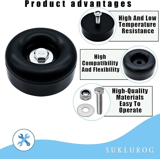 4pack Round Rubber Trailer Bumpers, 2.5" Round Rubber Bump Stops, Compatible with Cargo Trailer Ramp Doors & Truck Gates, Pressure Washers, Air Compressors, Pumps, 4 Pack(Including Screw Kits)