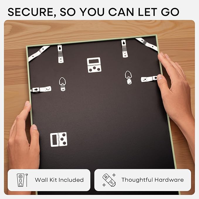 Homeforia 13x19 Picture Frame Sage Green, High End Metal 13x19 Poster Frames with Mat 11x17 inch Photo, 13 x 19 Sage Green Frame Matted to 11 by 17 Art, 19x13 Frame, Tempered Glass, Wall Kit, Set of 1