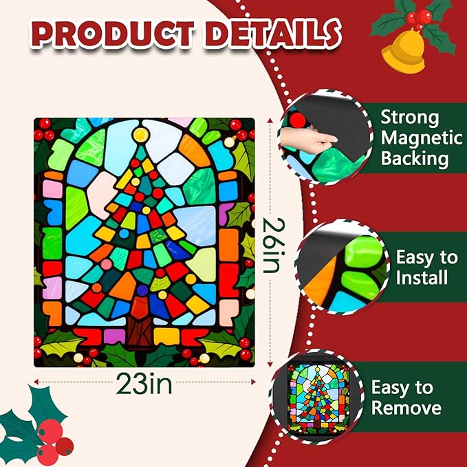 Christmas Tree Dishwasher Magnet Cover, 23" W x 26" H Fridge Magnetic Stickers Reuseable Magnet Panel Decal Cover for Washing Machine Fridge Microwave Cabinet Kitchen Christmas Decoration