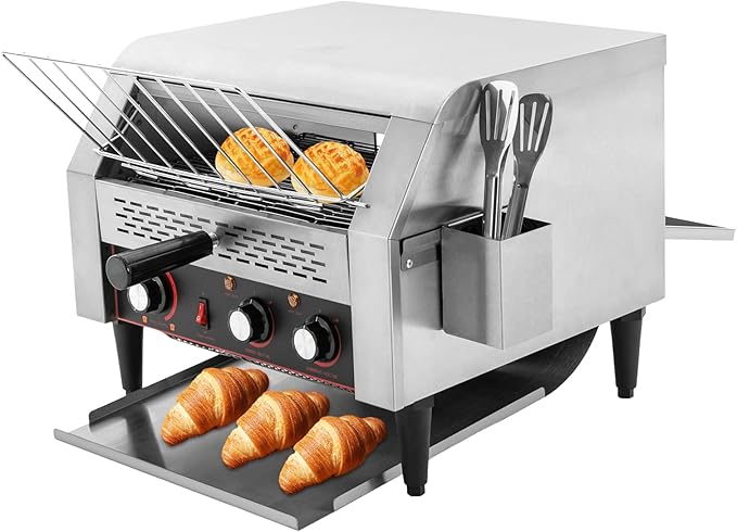 Commercial Conveyor Toaster, 2400W Heavy-duty Toasters with Multiple Heating Modes and 7 speeds, Toaster Ovens Countertop for Raditional White Slices, Wheat Bagel Halves (450 Slices/H)