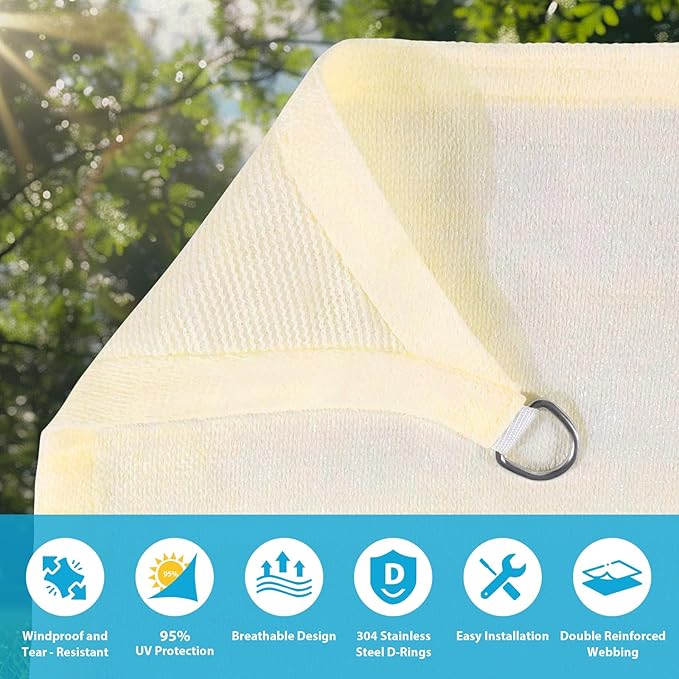 Amagenix Sun Shade Sail 8'X10' Curved Edge Outdoor Shade Canopy Cream Breathable 95% UV Block Shade Cloth for Patio Garden Backyard (We Make Custom Size)
