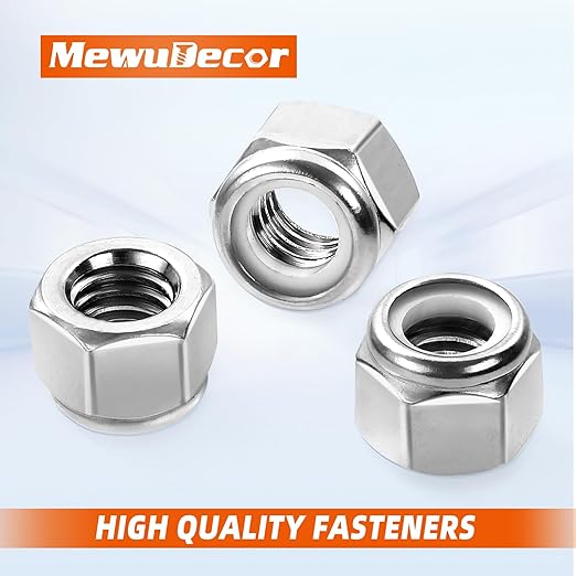 MewuDecor #6 32 Nylon Insert Hex Lock Nuts Locknuts, 304 Stainless Steel 18-8, Bright Finish, 100 PCS