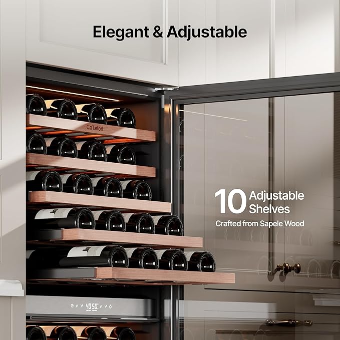 Ca'Lefort 24 Inch Wine Fridge - 90 Bottle Dual Zone Wine Cooler with Glass Door, 40-65°F Quiet Wine Refrigerator with Bottom Drawer 3 LED Light Built-in for Home/Bar/Kitchen Right-Hinged Door