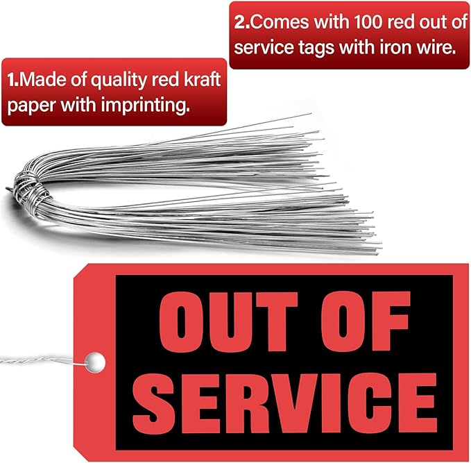 Spakon Out of Service Tags 6.22 x 3.15 Inches Maintenance Required Red Tags with 12 Inches Wires Attached for Machine Equipment Inspection Maintenance(100 Packs)
