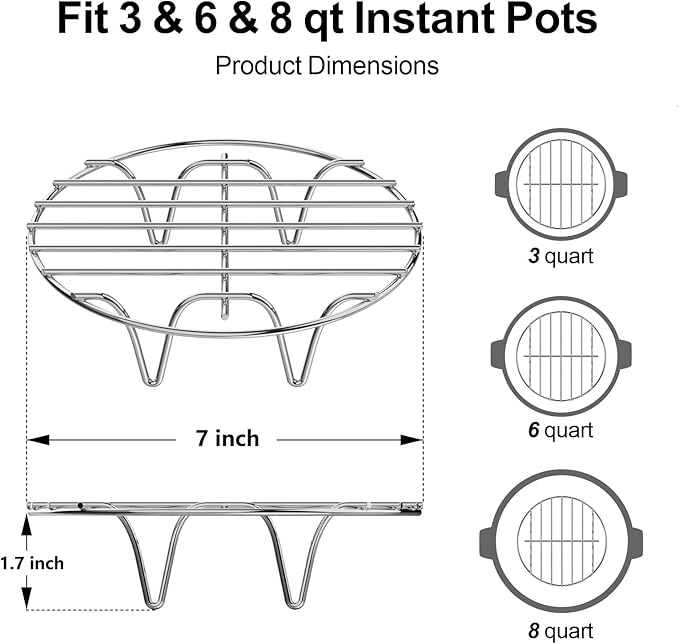 GSlife Instant Pot Steamer Rack - Stainless Steel Instant Pot Accessories, 2 Pack Steam Rack for 3, 6, 8 Qt Pressure Cooker, Cooking Cooling Steaming Baking Rack 7''