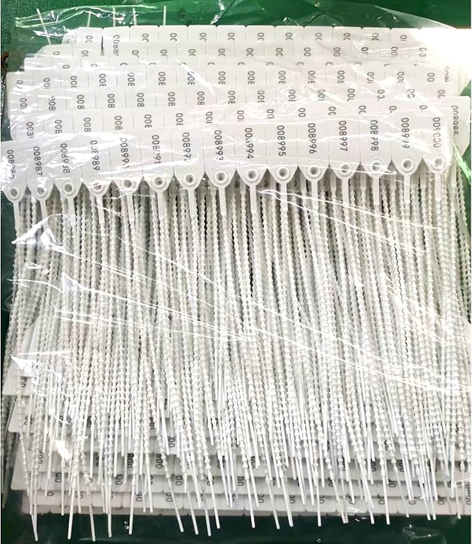Plastic Tamper Seals, Zip Ties for Fire Extinguishers Pull Tite Security Tags Numbered Disposable Self-Locking Tie 250mm Length (100 PCS, White)