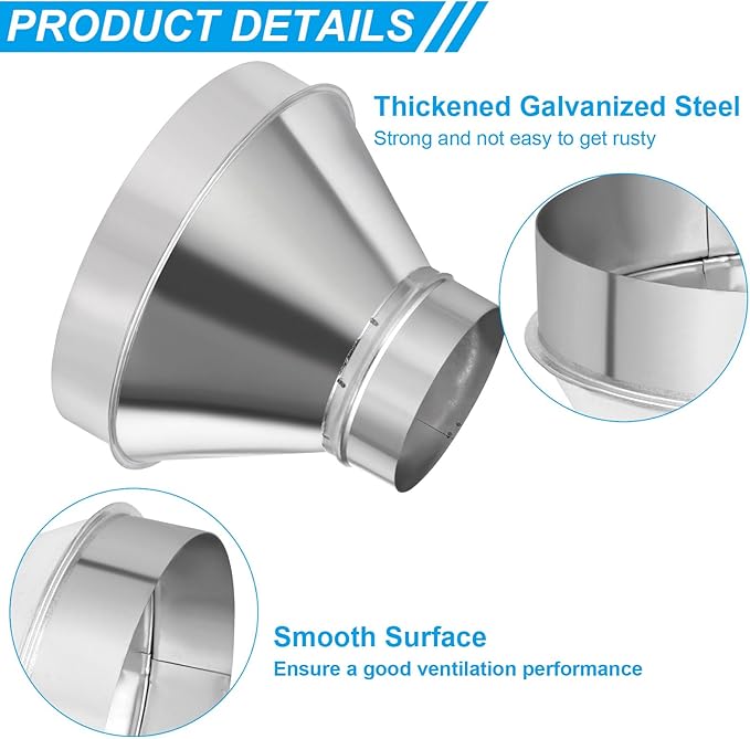 PATIKIL 10 Inch to 5 Inch Round Duct Reducer Increaser Connector, Galvanized Steel Air Duct Adapter Pipe Fitting for Bathroom Kitchen Inline Ventilation Systems, Silver Tone