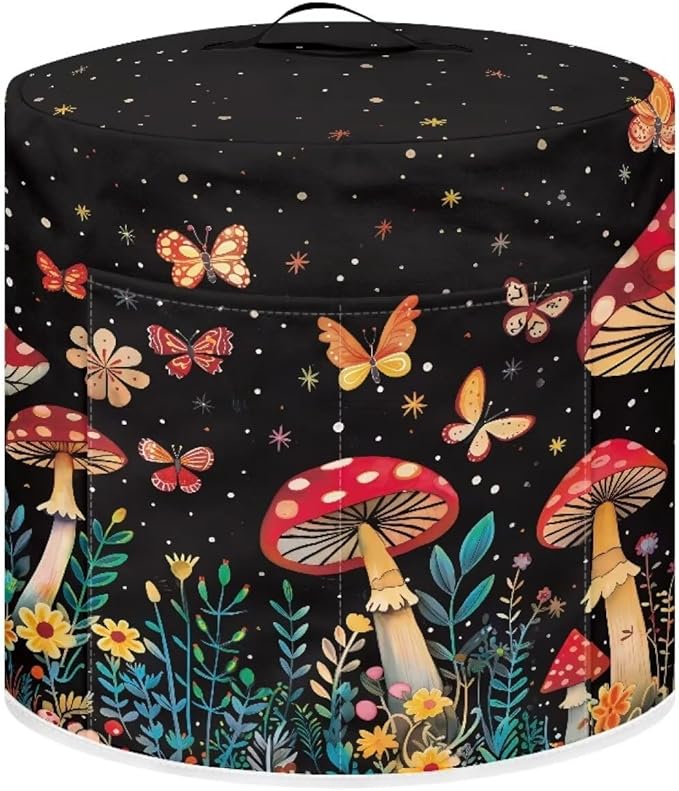 Small Appliance Covers for Air Fryer & Pressure Cooker, Appliance Dust Covers with Pockets Fits Pressure Cooker (3 Quart) and Extra Accessories - Butterfly Mushroom