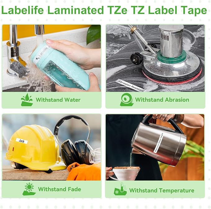 Labelife 9mm Label Tape TZe-221 Replace for Brother P Touch TZe TZ Tape 9mm 0.35 Laminated White Label Tape TZe221 Work for Brother Ptouch Label Maker PT-D210 PT-H110 PT-D220 PT-D400, 3/8 Inch, 4-Pack