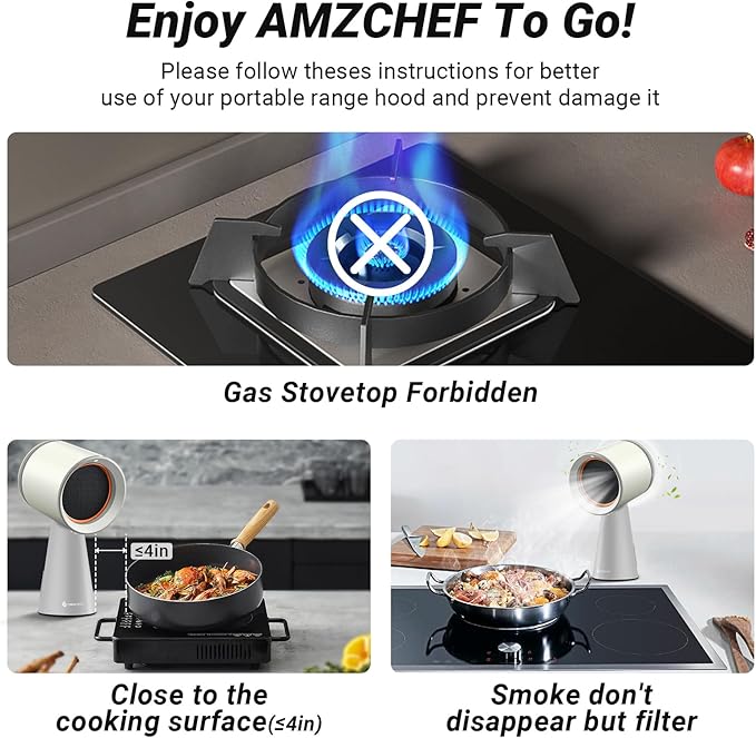 AMZCHEF Portable Range Hood, Desktop Exhaust Fan with 3 Speed Range Hood,Low Noise Large Oil Collection Cup,Detachable Aluminum Filter, Portable Kitchen Exhaust Fan for Indoor BBQ, Hot Pot-wc