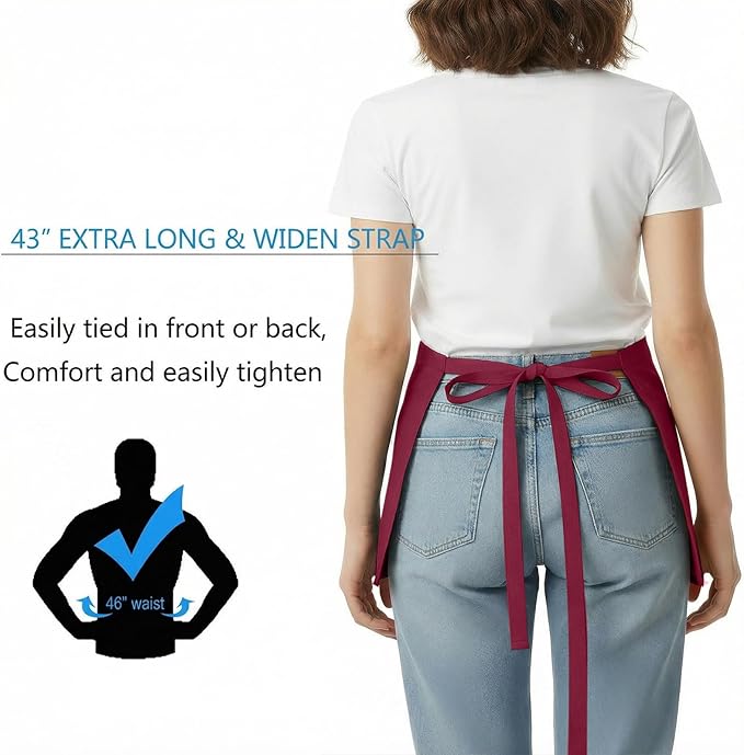 BOHARERS Waist Apron with 3 Pockets - Black Waitress Waiter Server Short Aprons