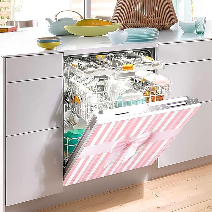Dishwasher Magnet Cover, Pink Ribbon Bow Magnet Sticker Fridge Panel Decal for Home Kitchen Decor, 23x26in